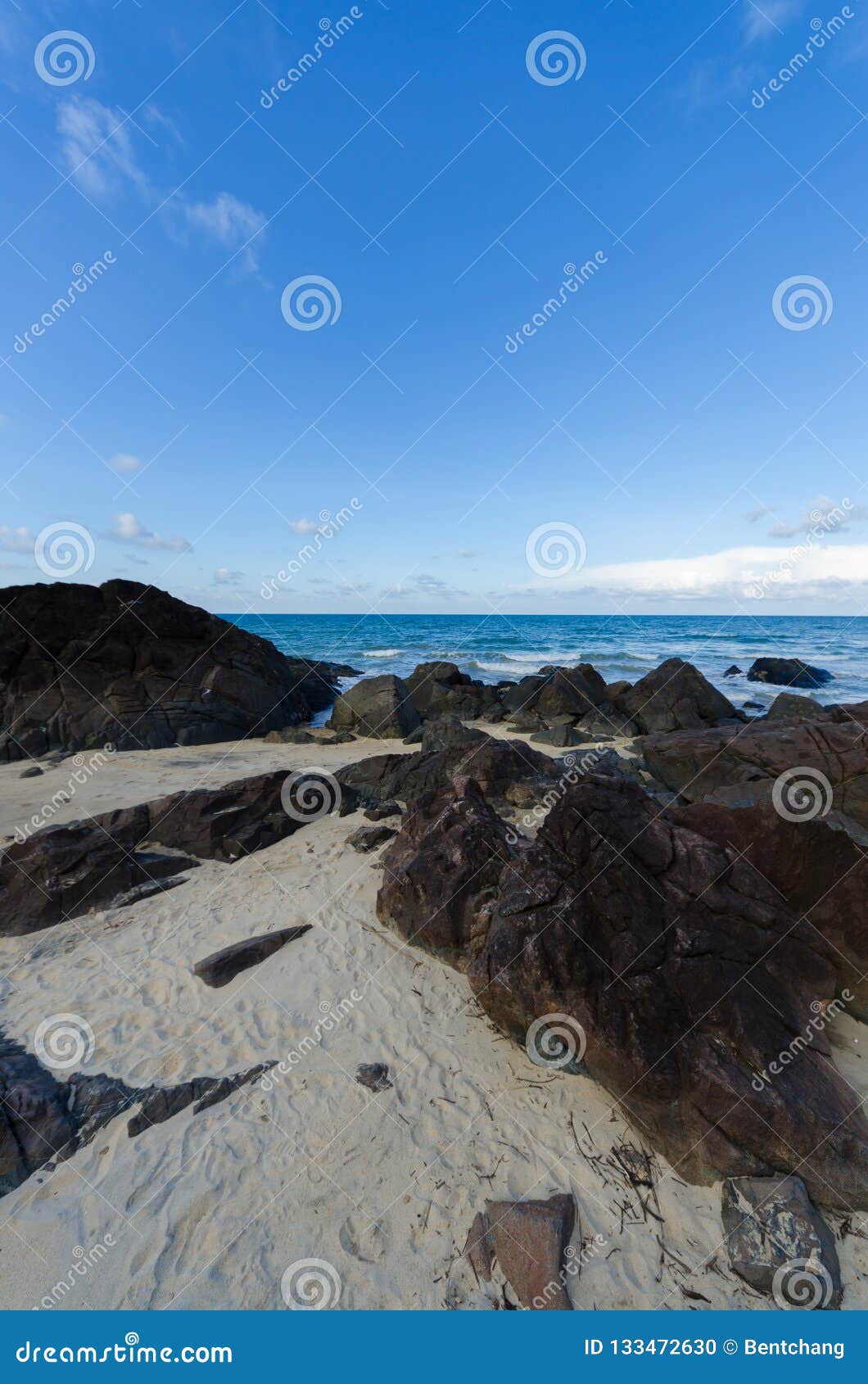 Natural Tropical Beach Blue Sky With Rock Stone As Foreground Stock Photo Image Of Water