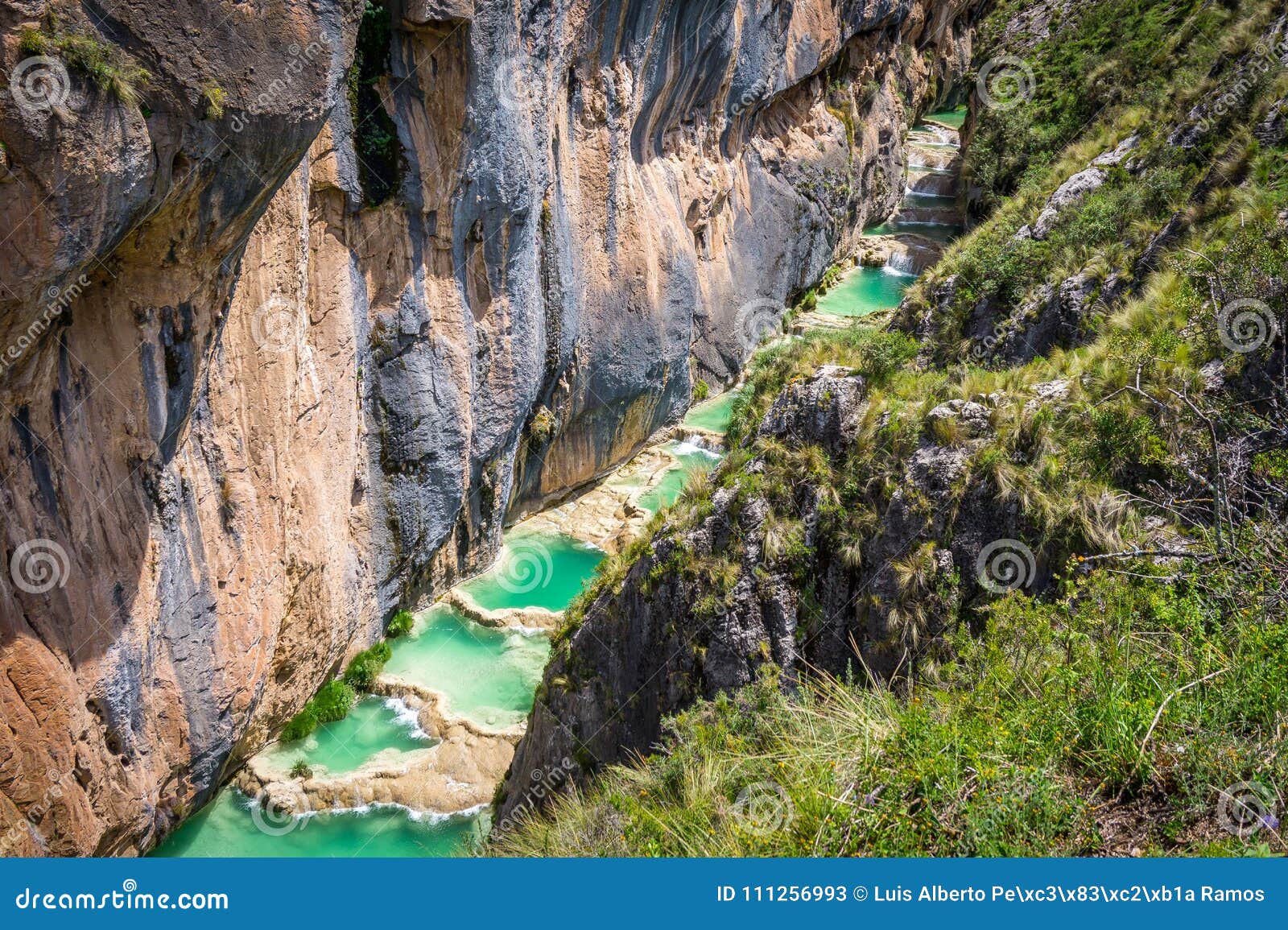 natural turquoise pools of millpu in ayacucho, peru.