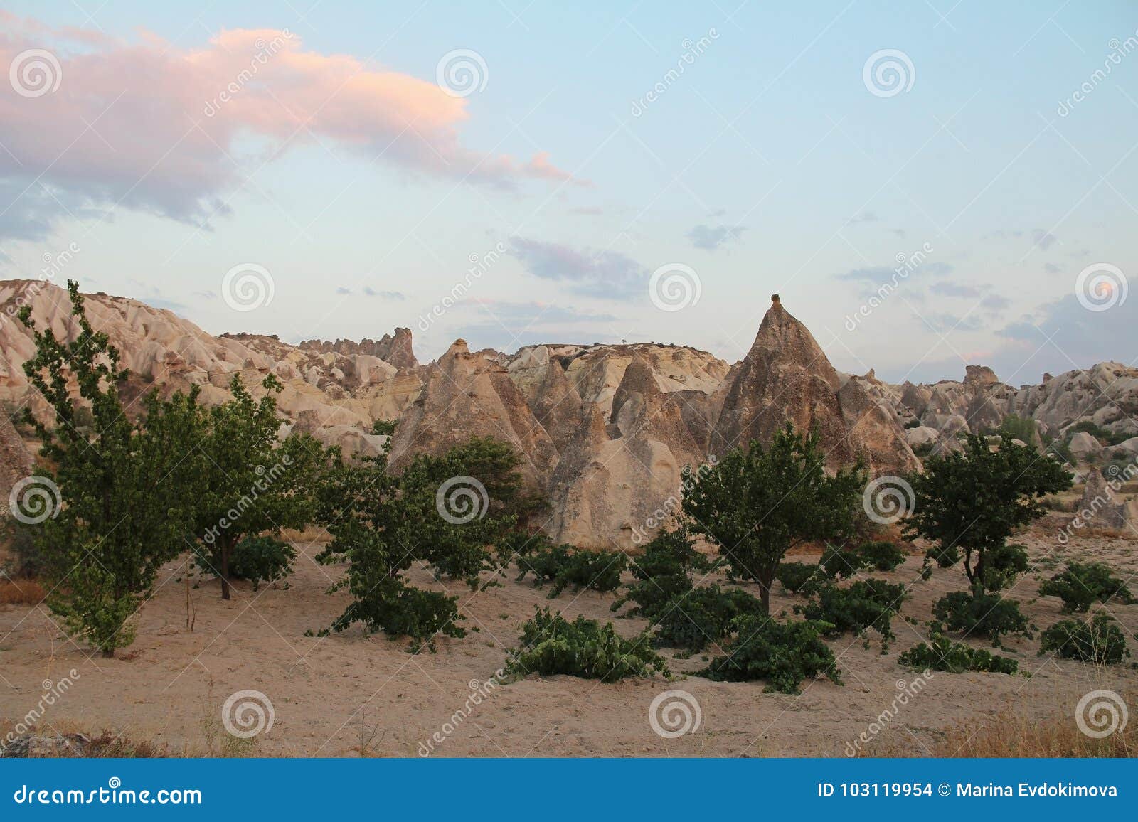 Natural Valley With Volcanic Tuff Stone Rocks In Goreme In ...