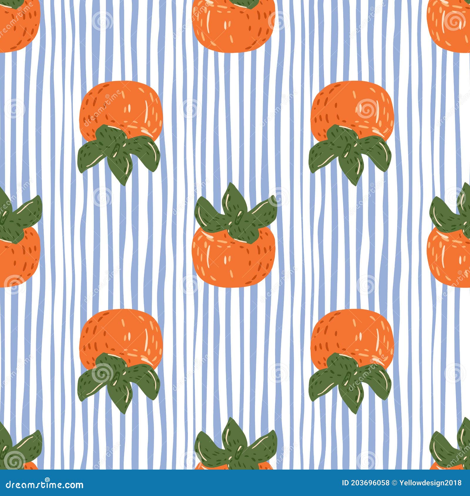 Natural Vitamin Seamless Pattern With Orange Persimmons Ornament Fruit