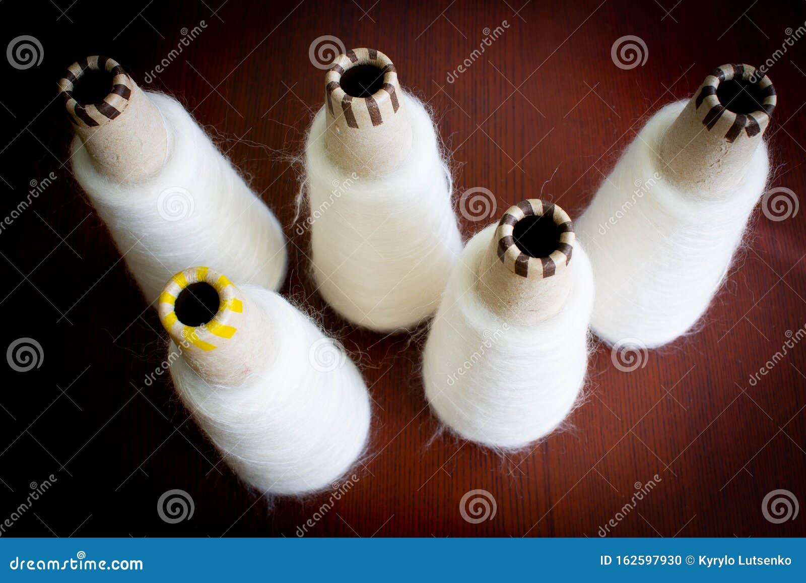 Natural wool bobbin yarn stock photo. Image of craft 162597930