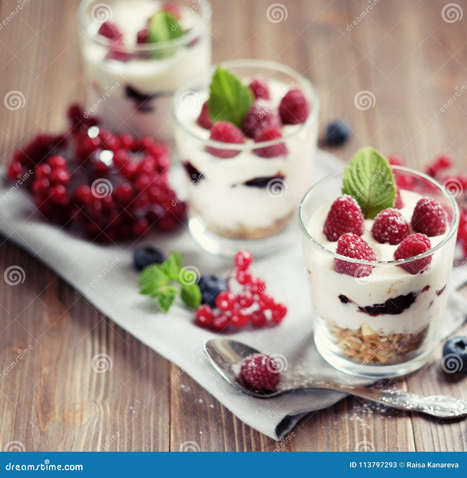 Natural Yogurt with Fresh Berries and Muesli. Healthy Dessert Stock ...