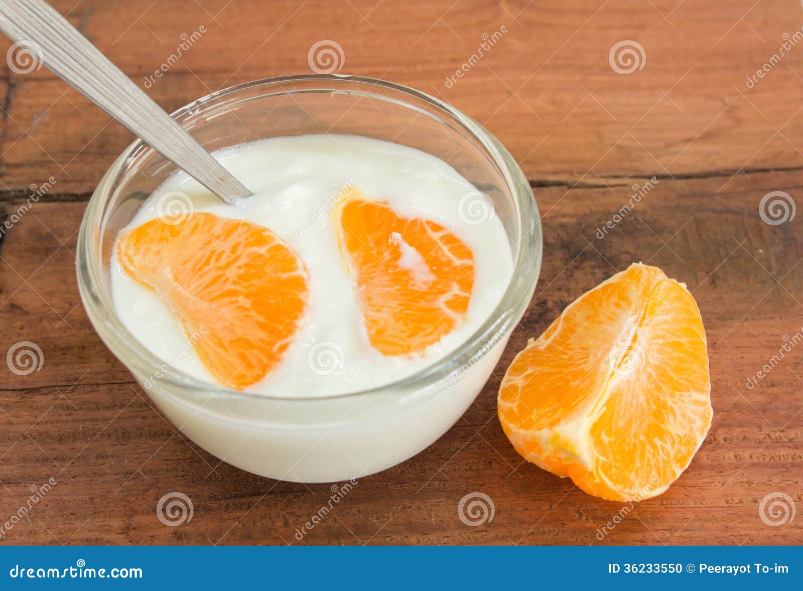 Natural yogurt with orange stock photo. Image of morning 36233550