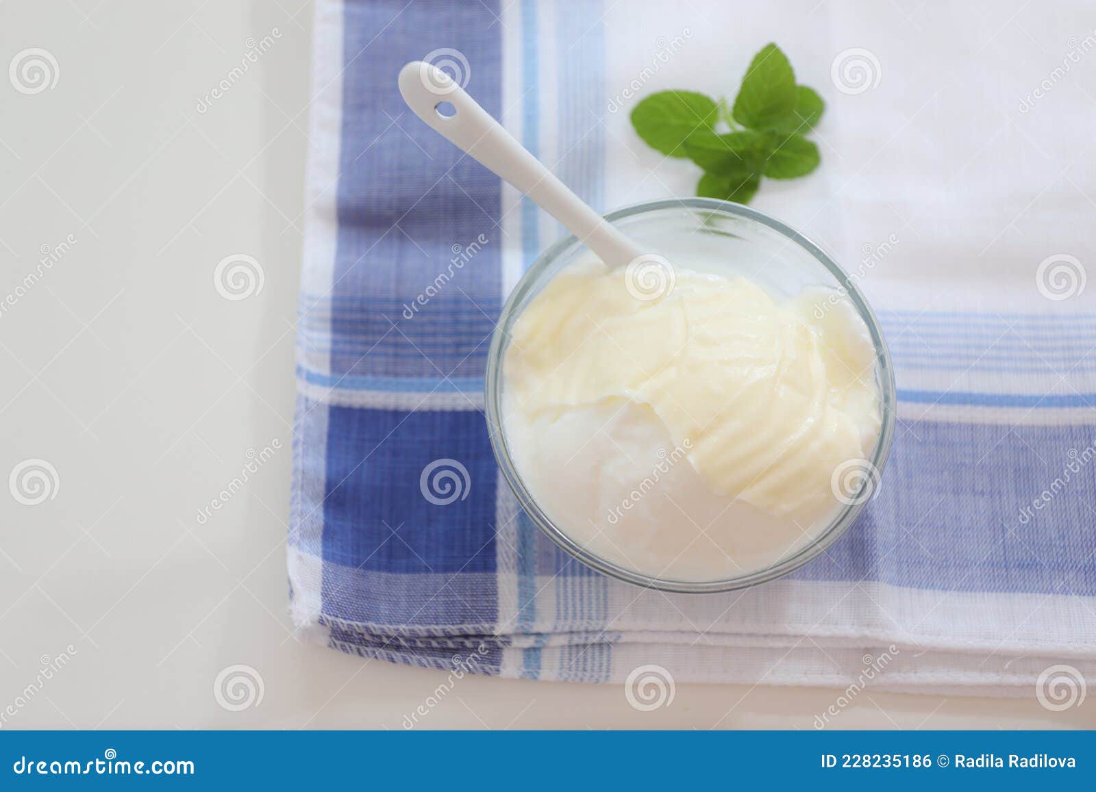 Natural Yogurt or Yoghurt with Cream and Mint Stock Photo Image of