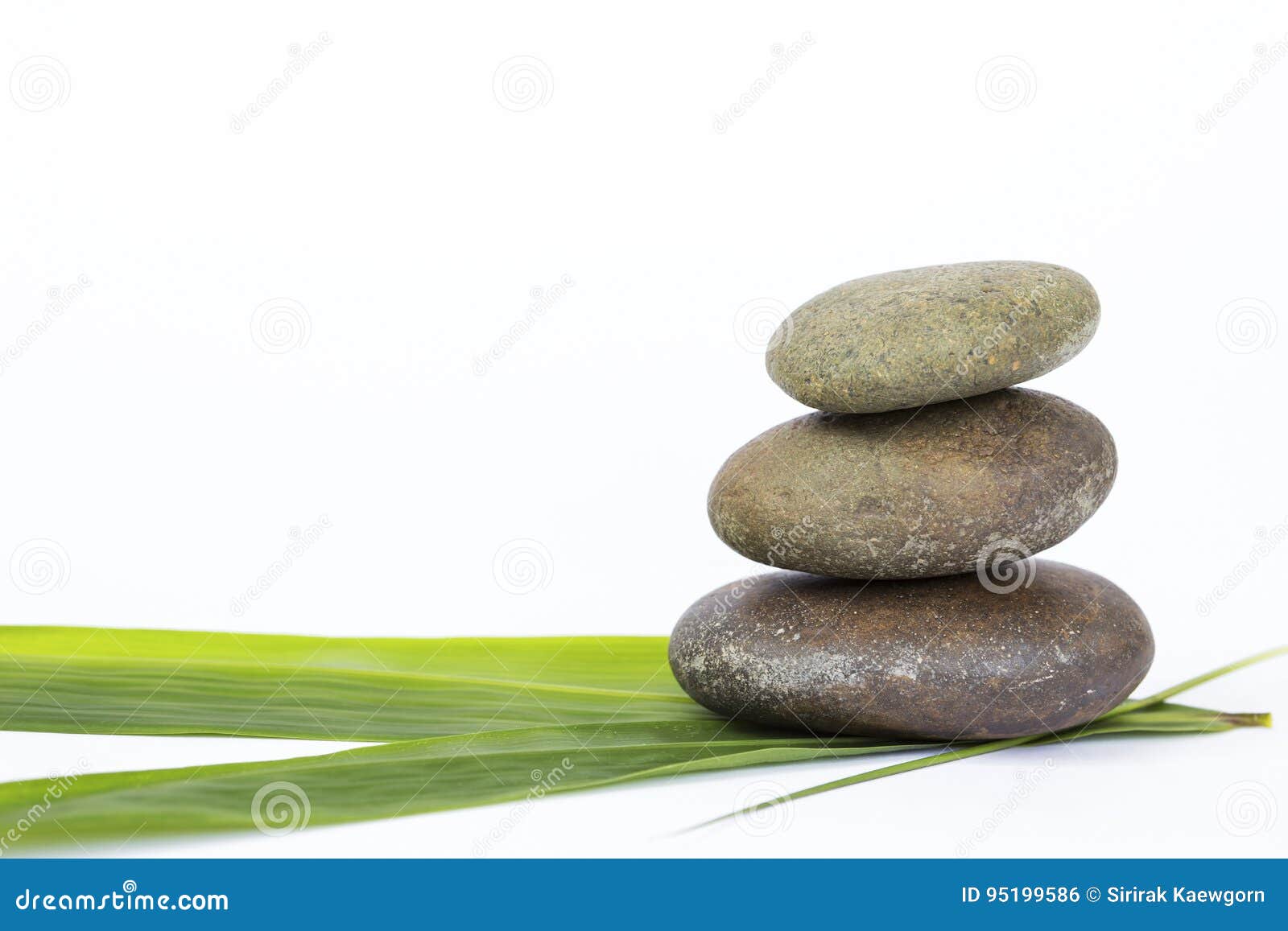 Natural Zen Stone on Fresh Green Bamboo Leaf Stock Photo Image of