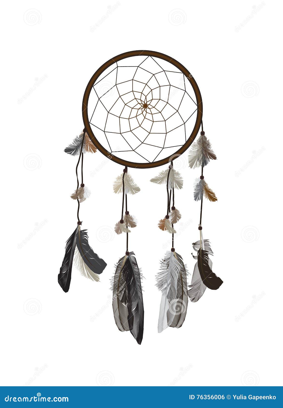 Naturalistic Dreamcatcher on White Background. Stock Vector