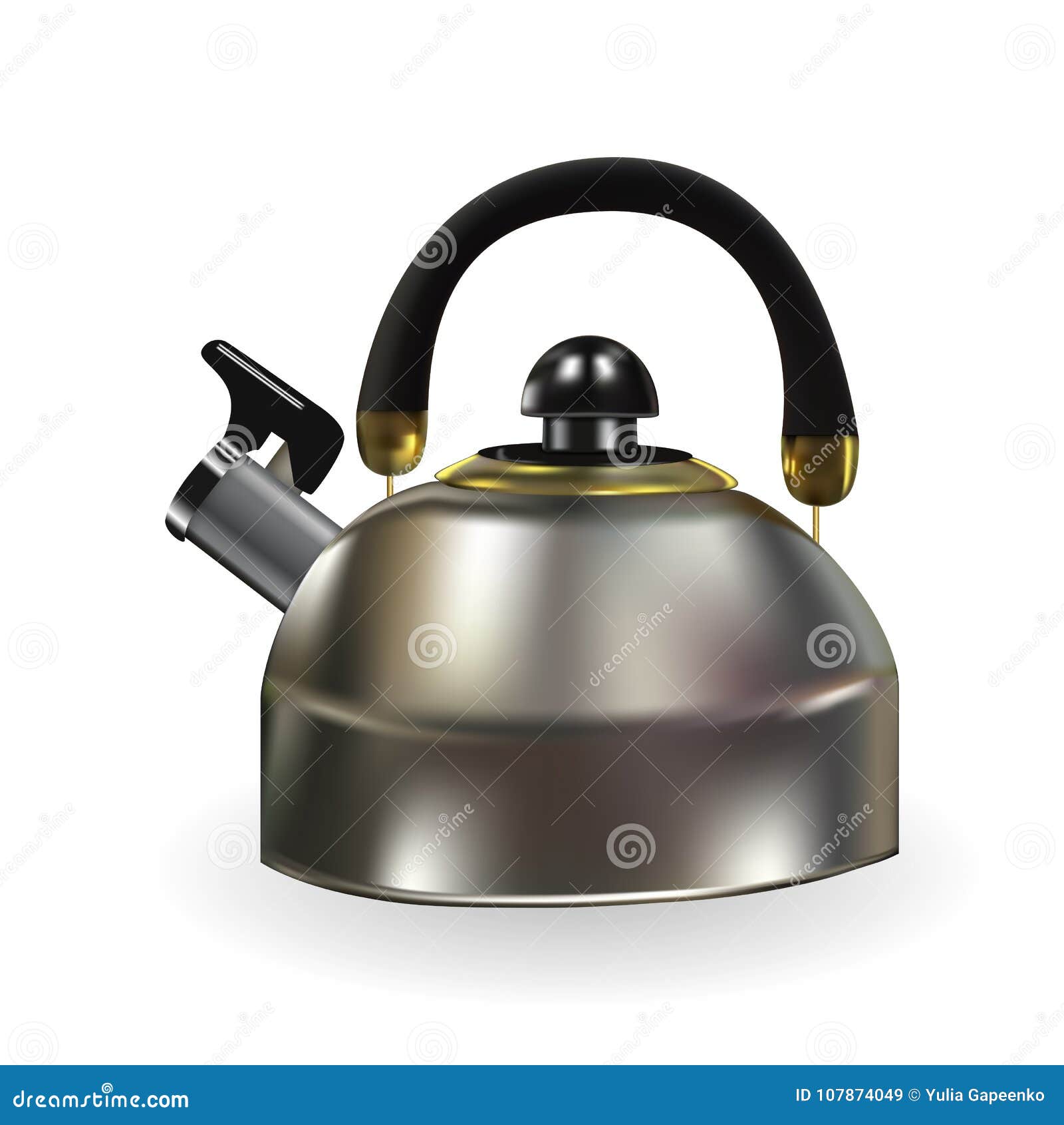 Naturalistic Silhouette of Teapot with Whistle on White Background