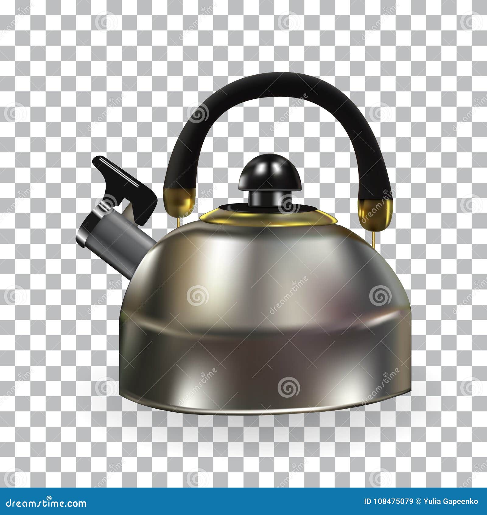 Naturalistic Silhouette of Teapot with Whistle on White Background