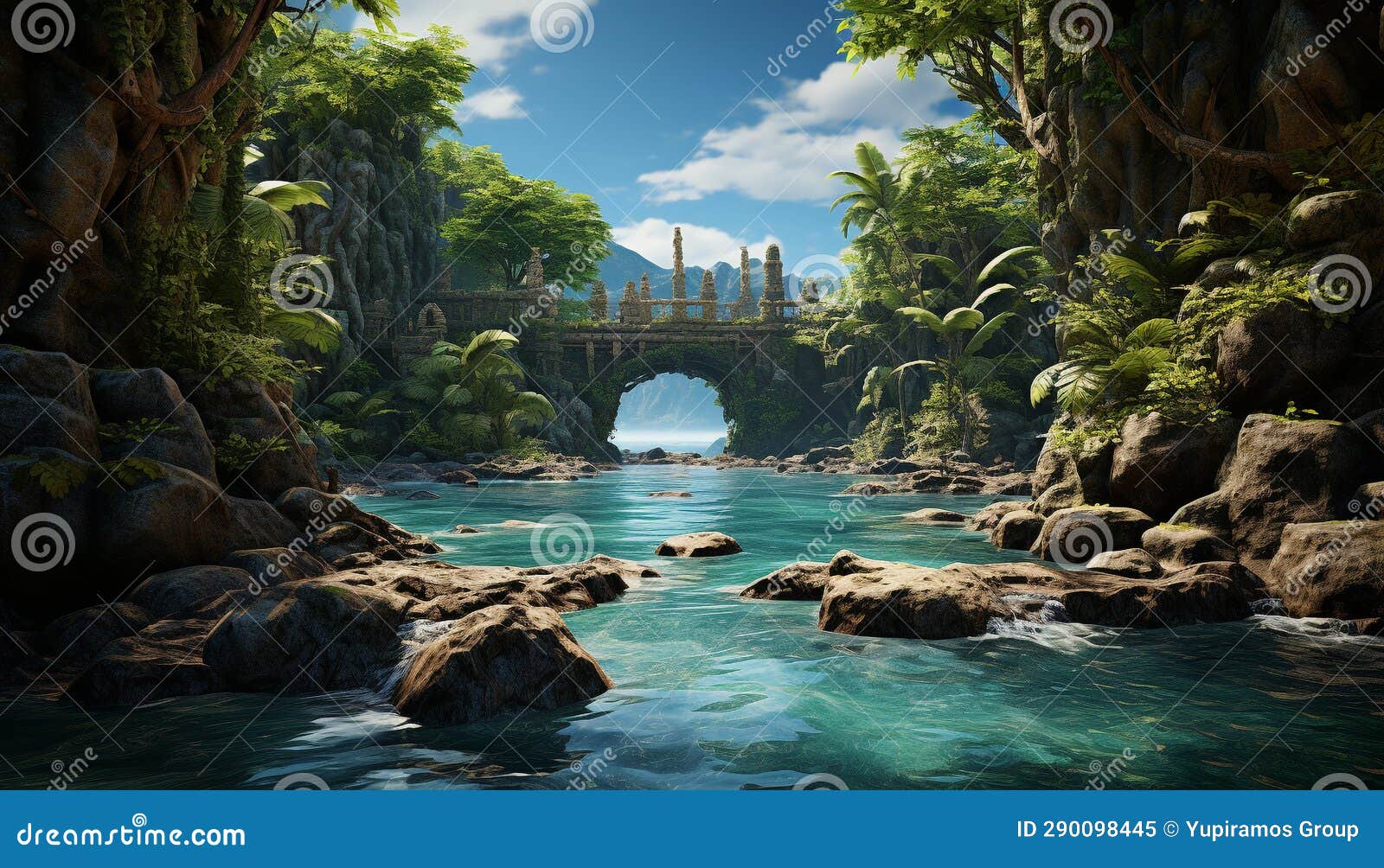 Nature Beauty Reflected in the Tranquil Blue Waters of a Tropical Pond