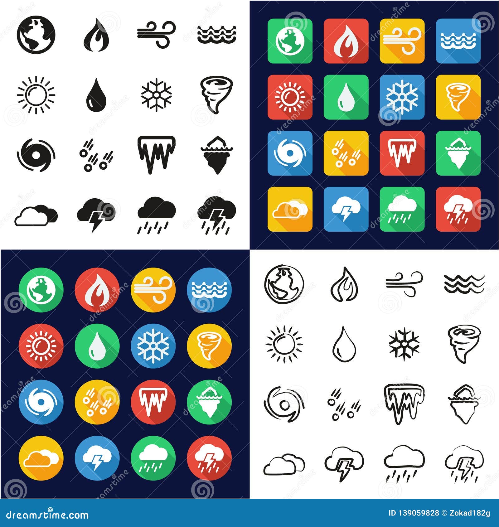 Nature Elements Icons All in One Icons Black Stock Vector
