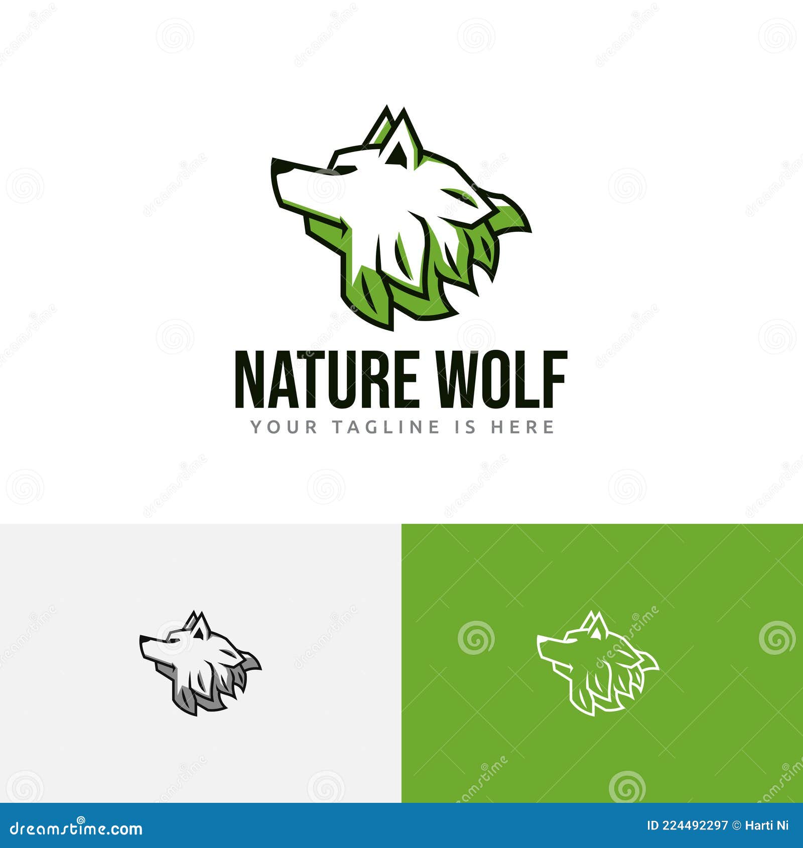 nature green leaf eco wolf head logo