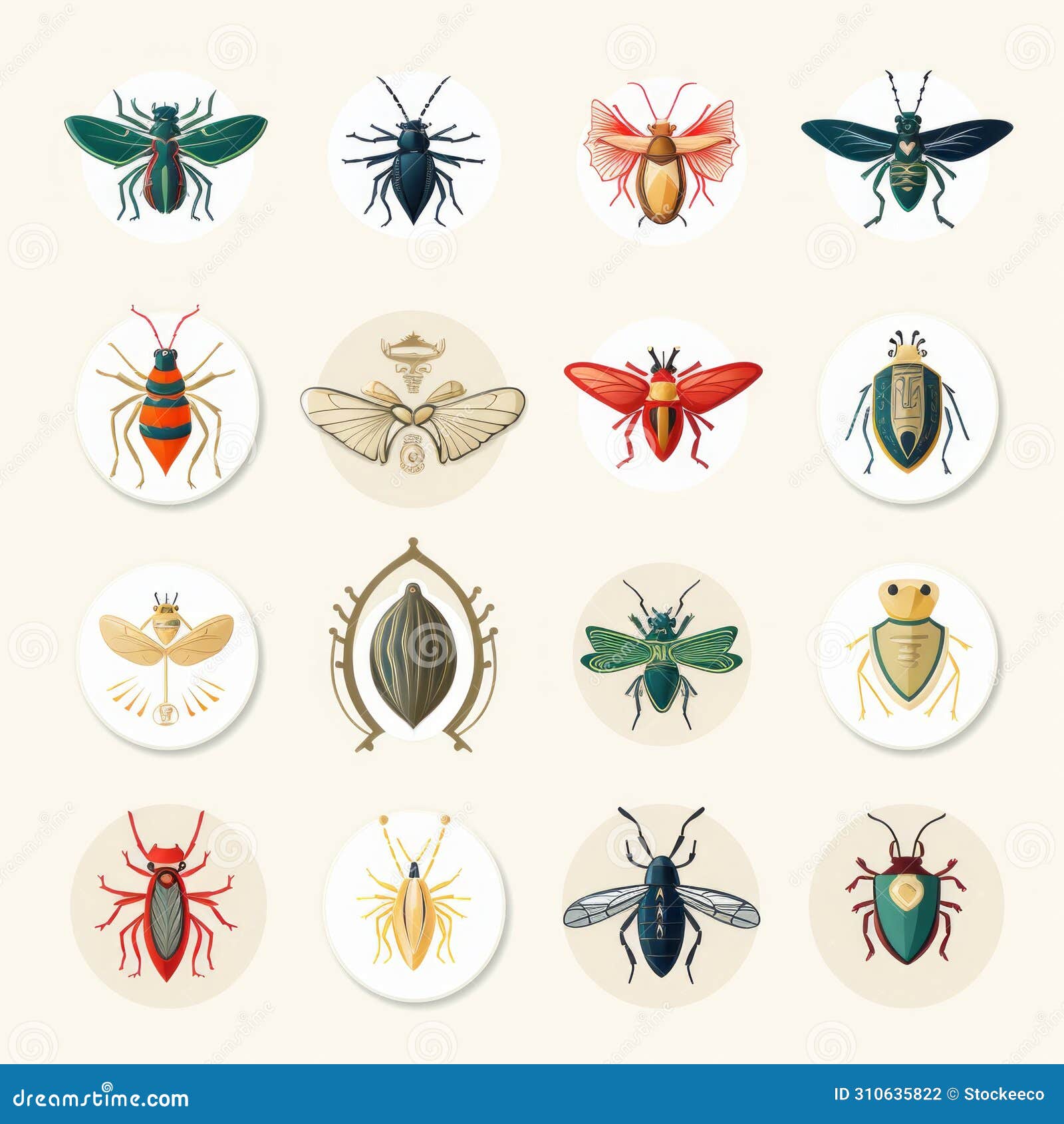 nature-inspired insect  icons for precisionist cricket logo collection