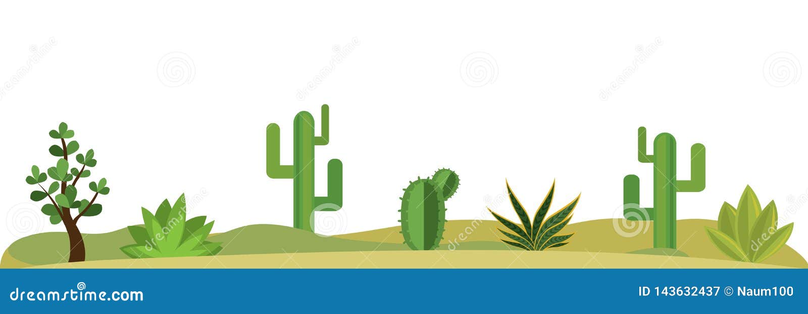 Nature Landscape- Cactus, Bushes, Flowers and Grass Stock Vector ...