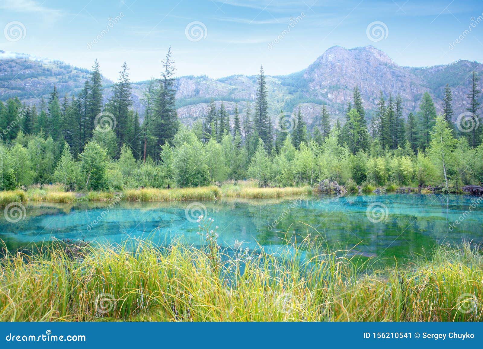 Nature Mountain Scene With Beautiful Lake And Mountains In Summer Or