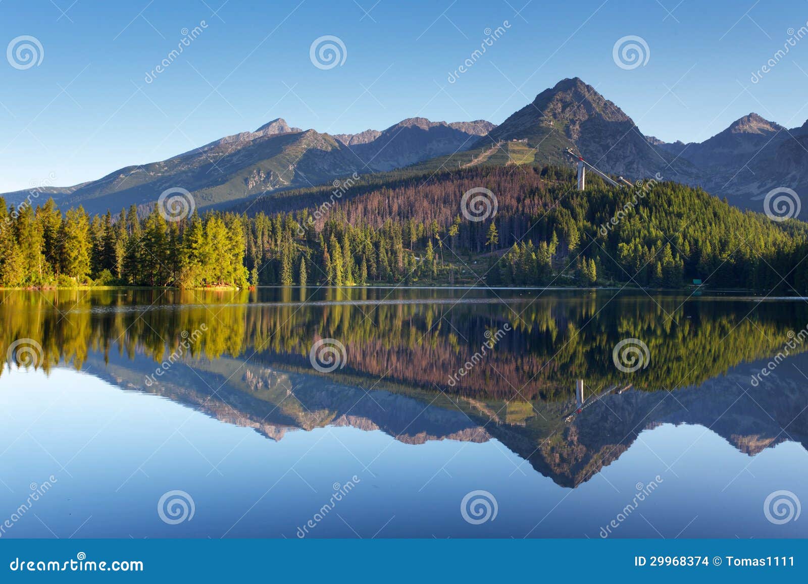 Nature Mountain Scene With Beautiful Lake In Slovakia Tatra St Stock