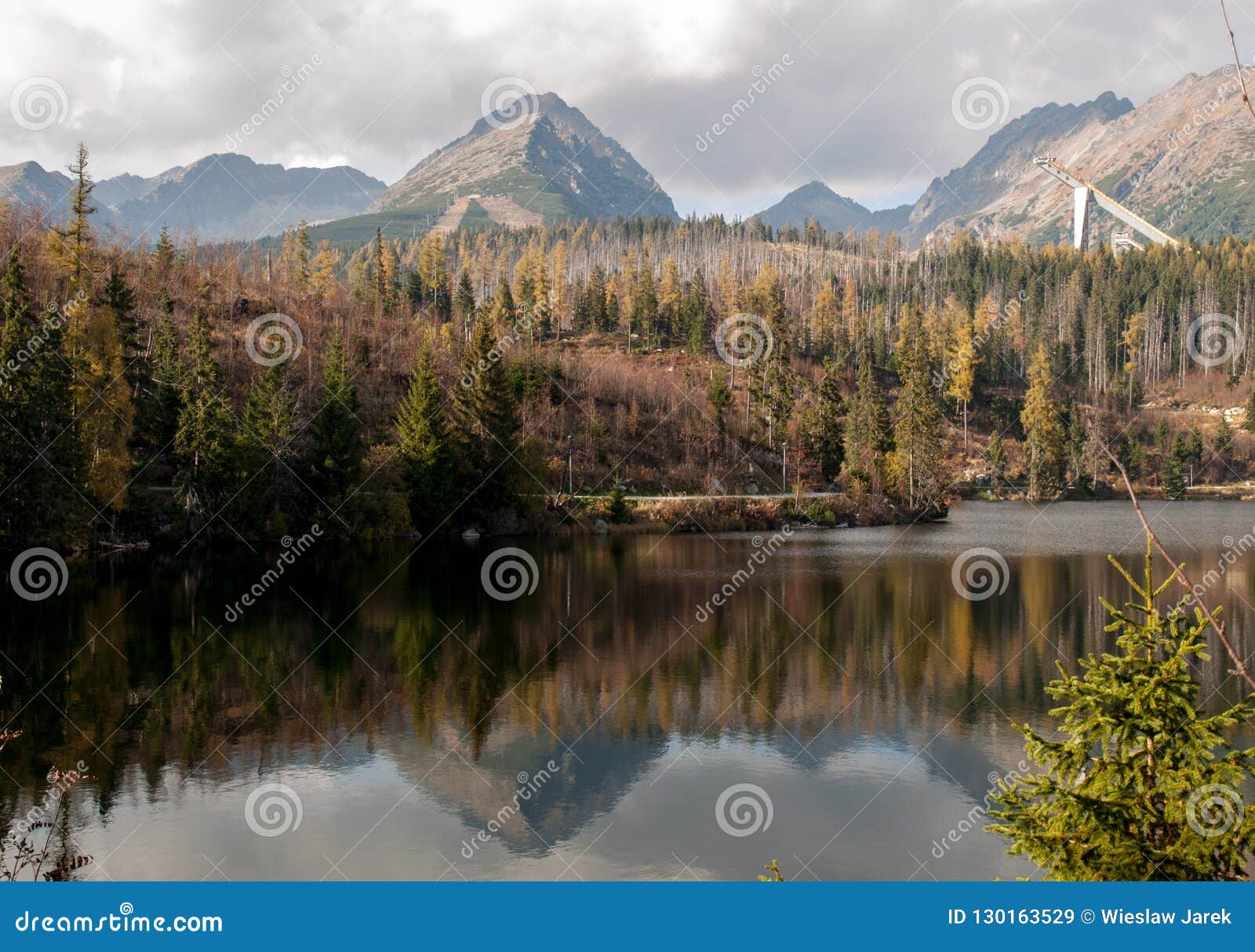 Nature Mountain Scene With Beautiful Lake In Slovakia Tatra Strbske