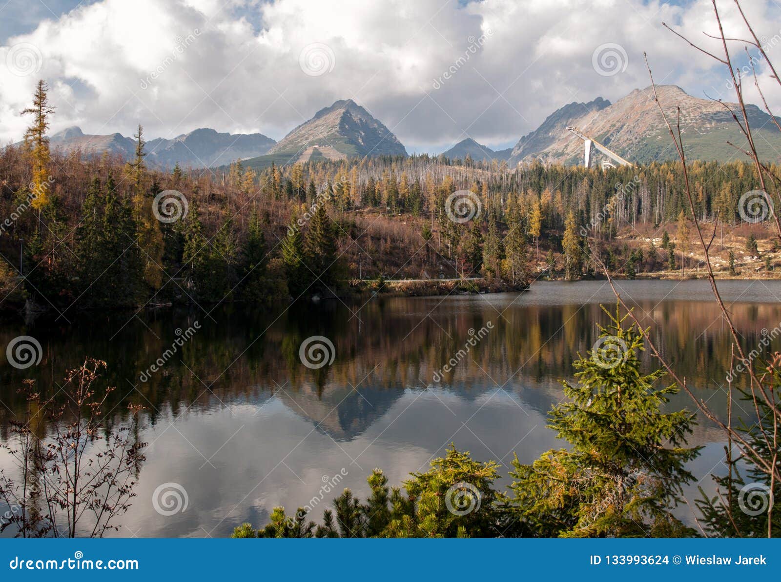 Nature Mountain Scene With Beautiful Lake In Slovakia Tatra Strbske