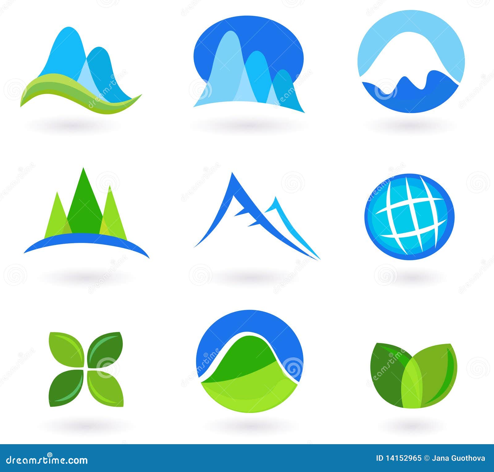 nature, mountain and turism icons - blue and green