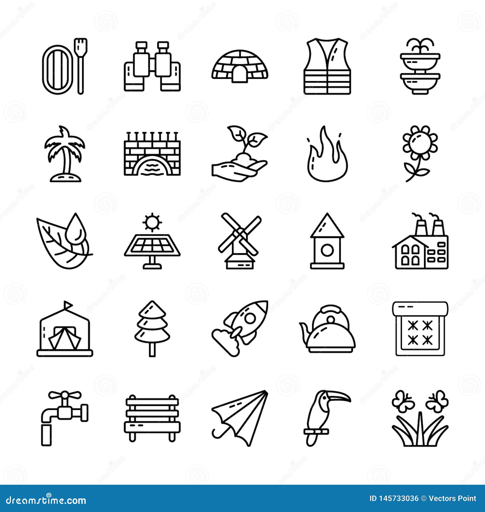 Nature and Outdoor Line Vector Icons Stock Vector - Illustration of ...