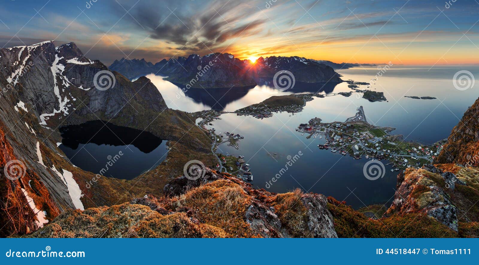 nature panorama mountain landscape at sunset, norway.