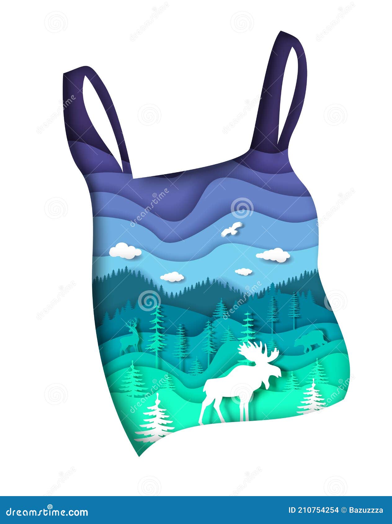 Nature Plastic Pollution Concept. Vector Paper Art Environmental and Ecology Problems. Stock Vector - Illustration of wild, problem: 210754254