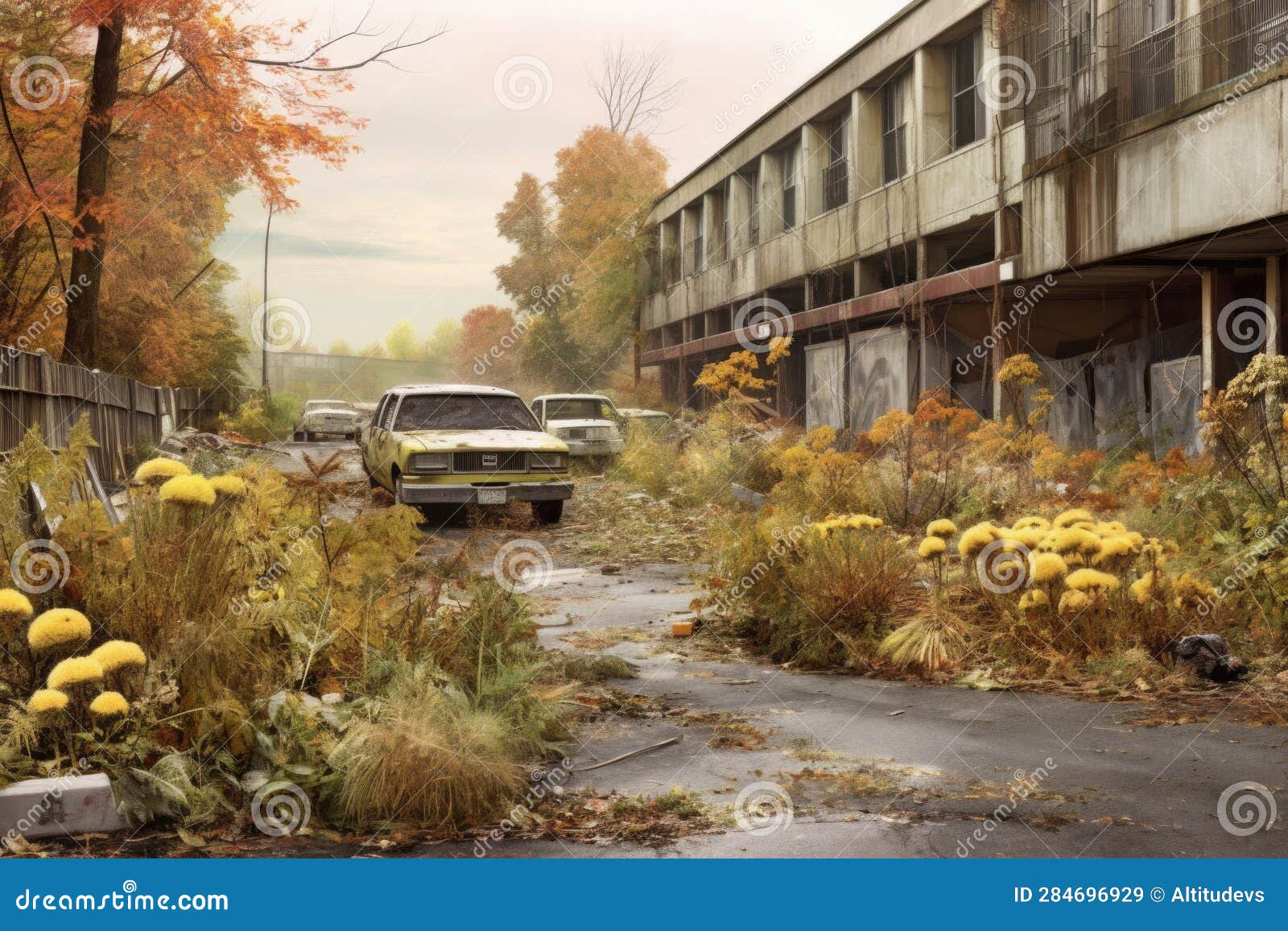 nature reclaiming a once-busy parking lot