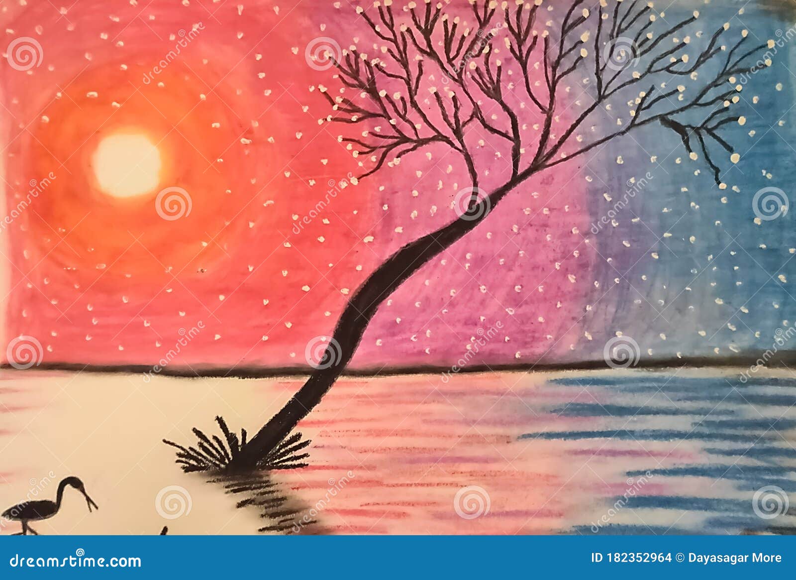 Nature Sketch Drawing with Colours Stock Photo - Image of pink ...