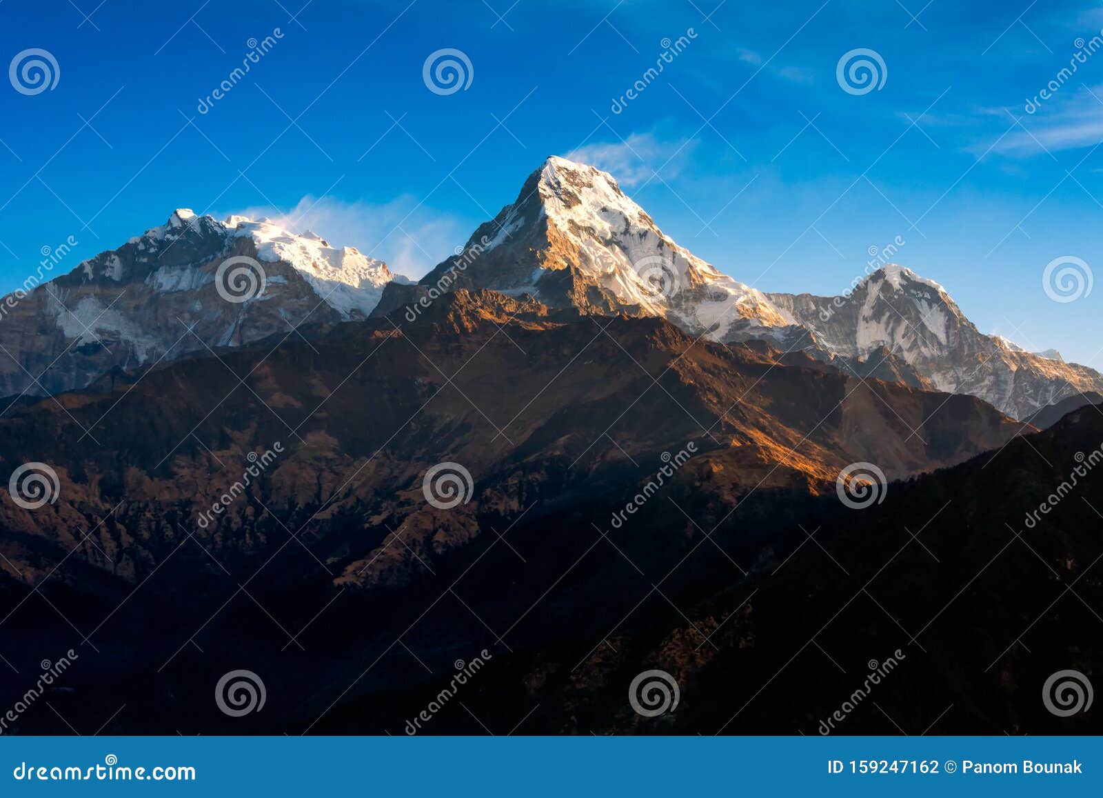 nature view of himalayan mountain range at poon hill view point,nepal.