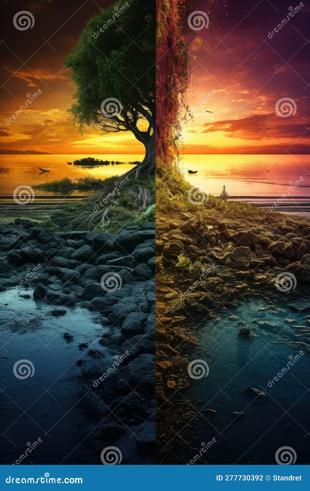 Nature Vs Human, Surreal Conception. Beautiful Illustration Picture