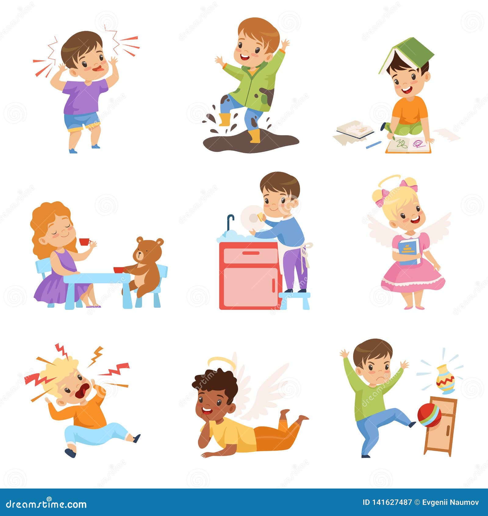 Naughty and Obedient Kids Set, Children with Good Manners and Hooligans  Vector Illustration Stock Vector - Illustration of behavior, person:  141627487