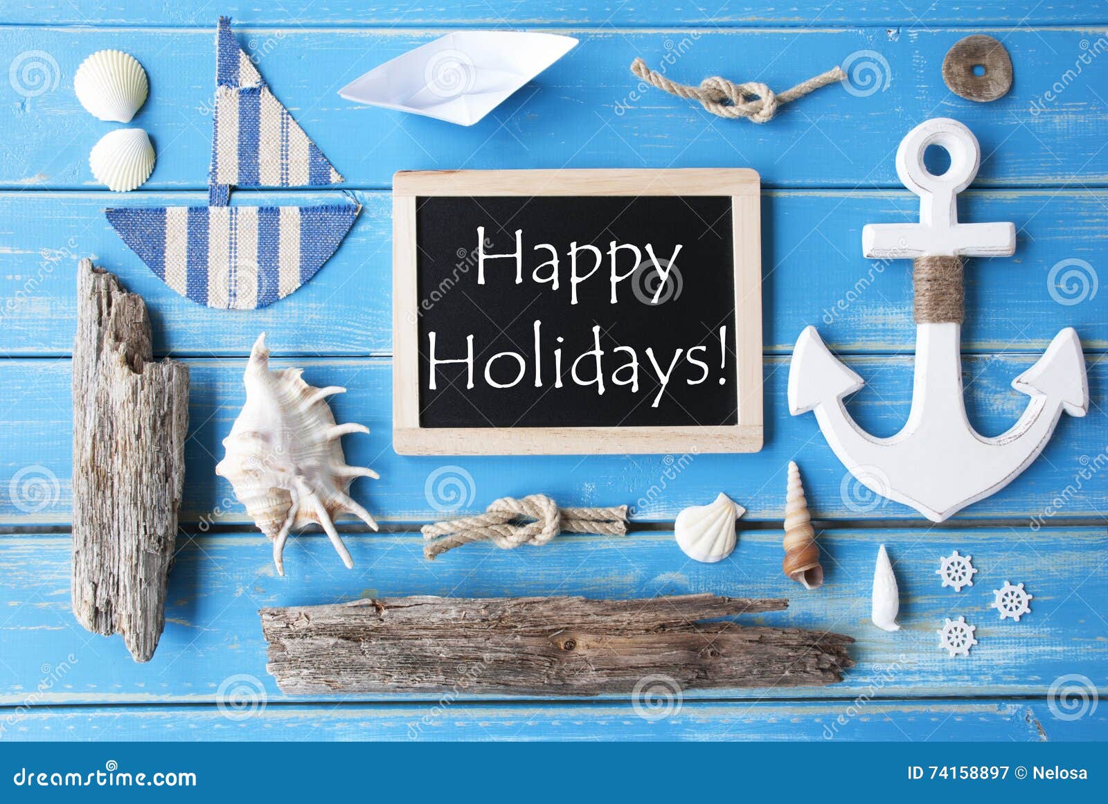 nautic chalkboard and text happy holidays