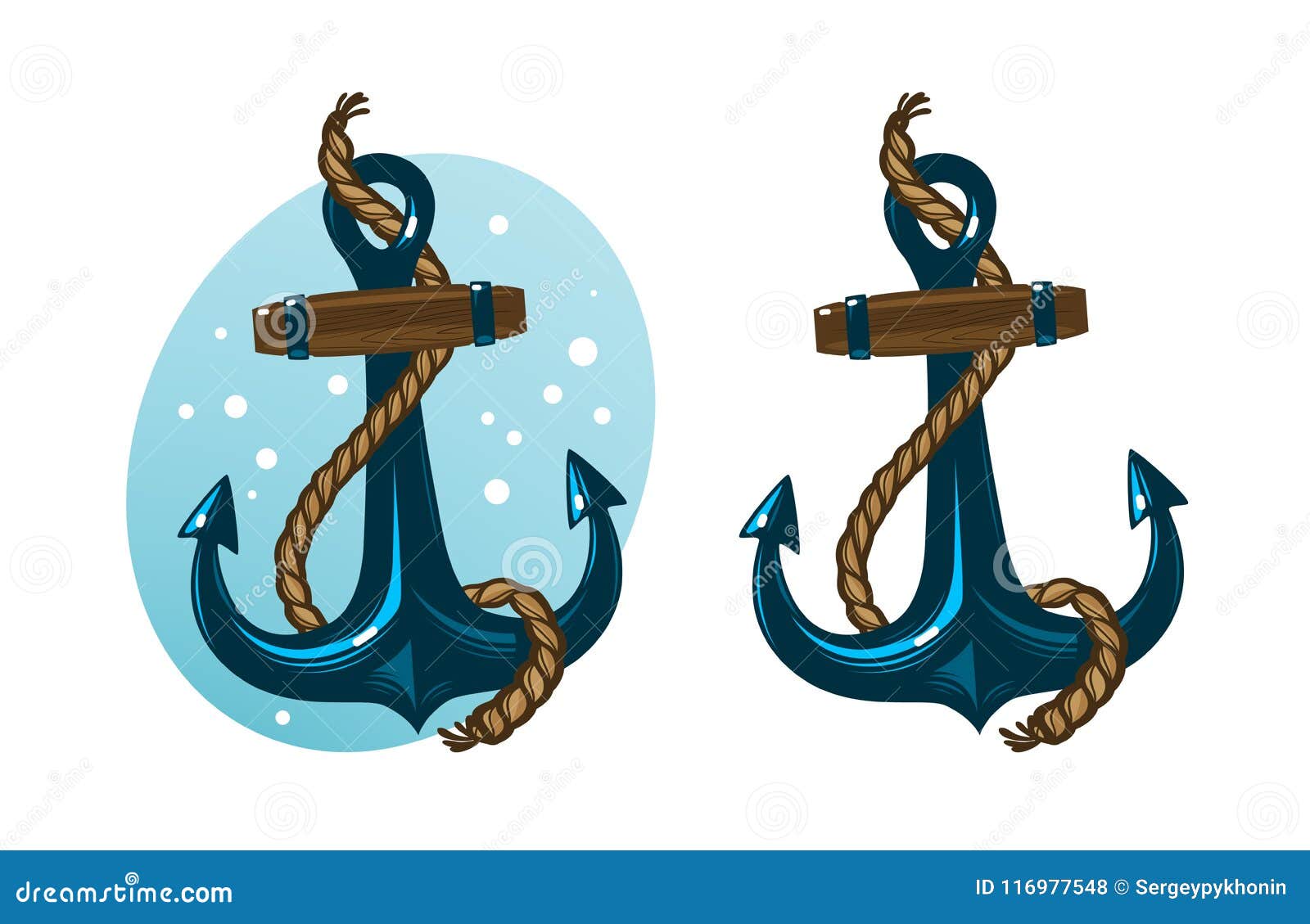 Nautical Anchor with Rope. Cartoon Vector Illustration Stock