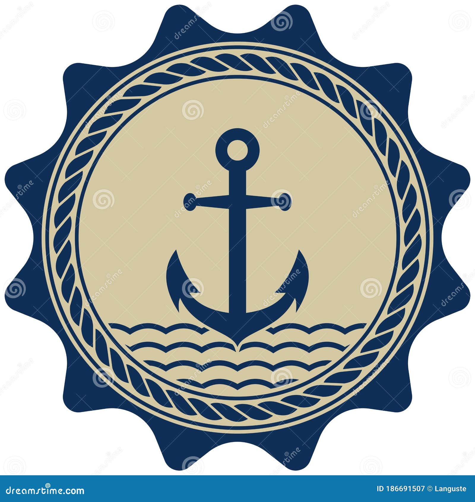 Nautical Anchor Symbol Vector with Nautical Rope in Marine Blue