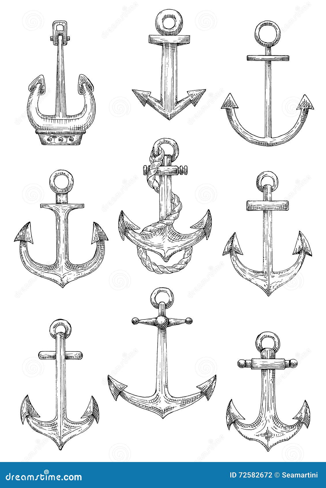 nautical anchors rope marine theme design vintage engraving sketches ships twisted use as navy heraldry themed tattoo 72582672