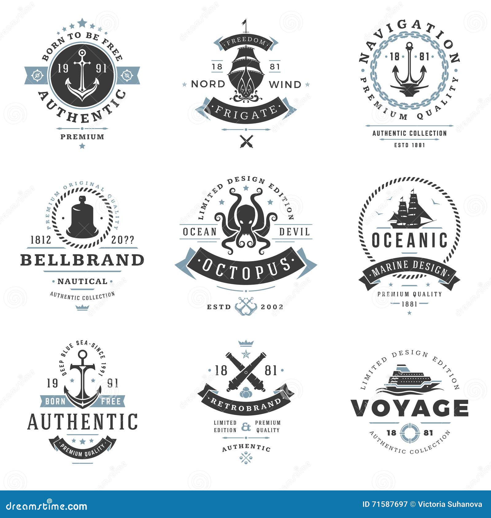 Nautical Logos Templates Set. Stock Vector - Illustration of cannon ...