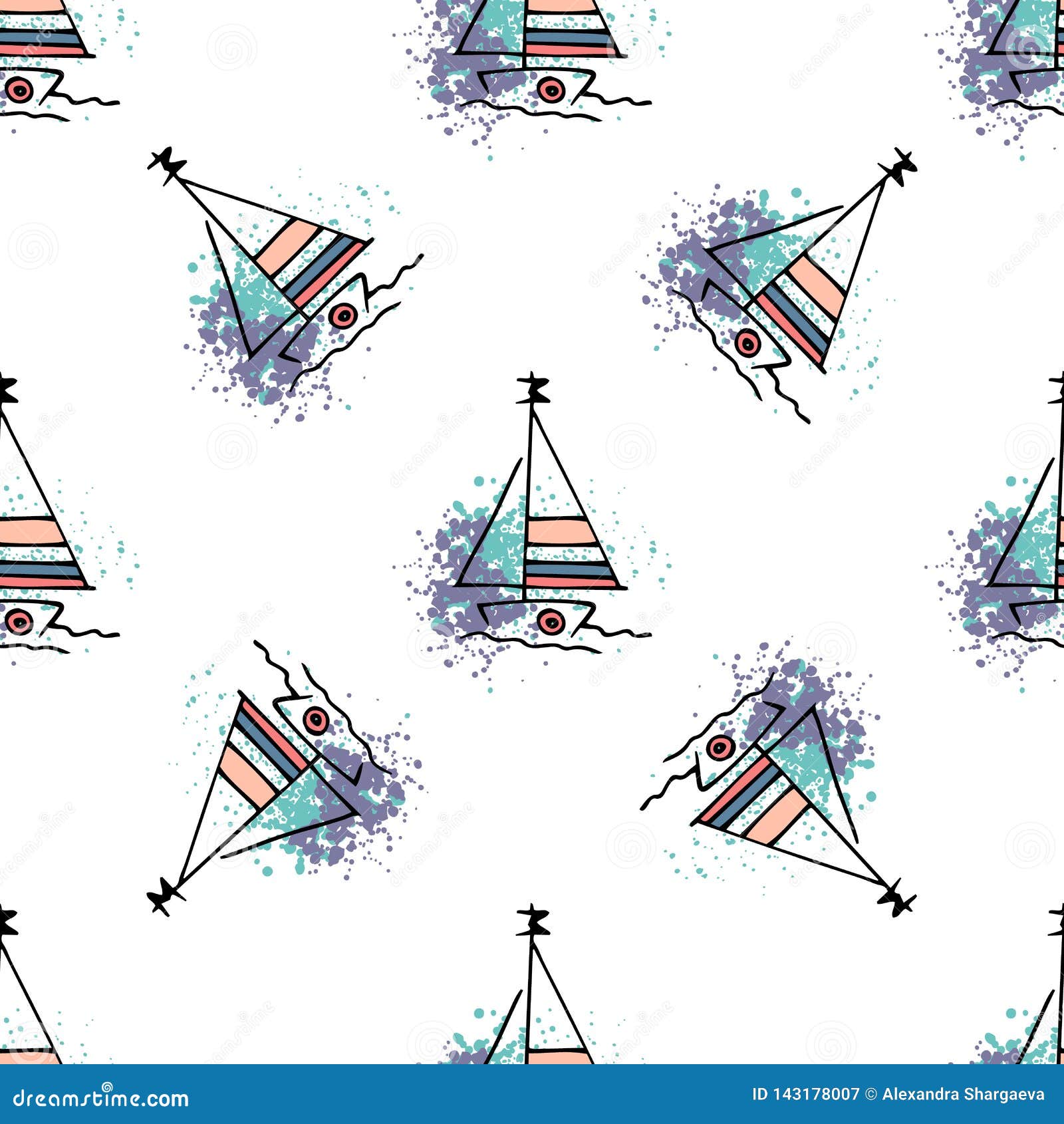 nautical pattern yachts silhouette on wave.