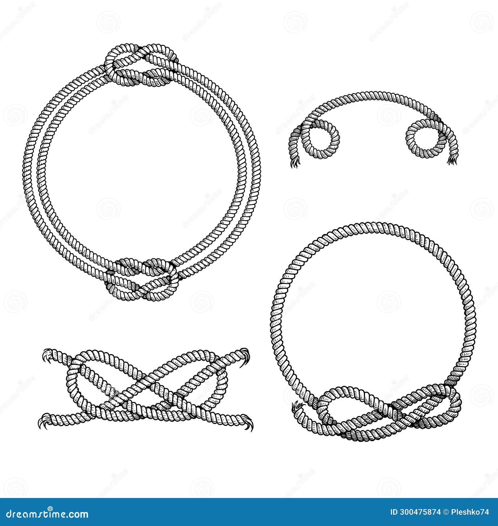 Nautical Rope Frames and Elements Set. Hand Drawn Sketch Style