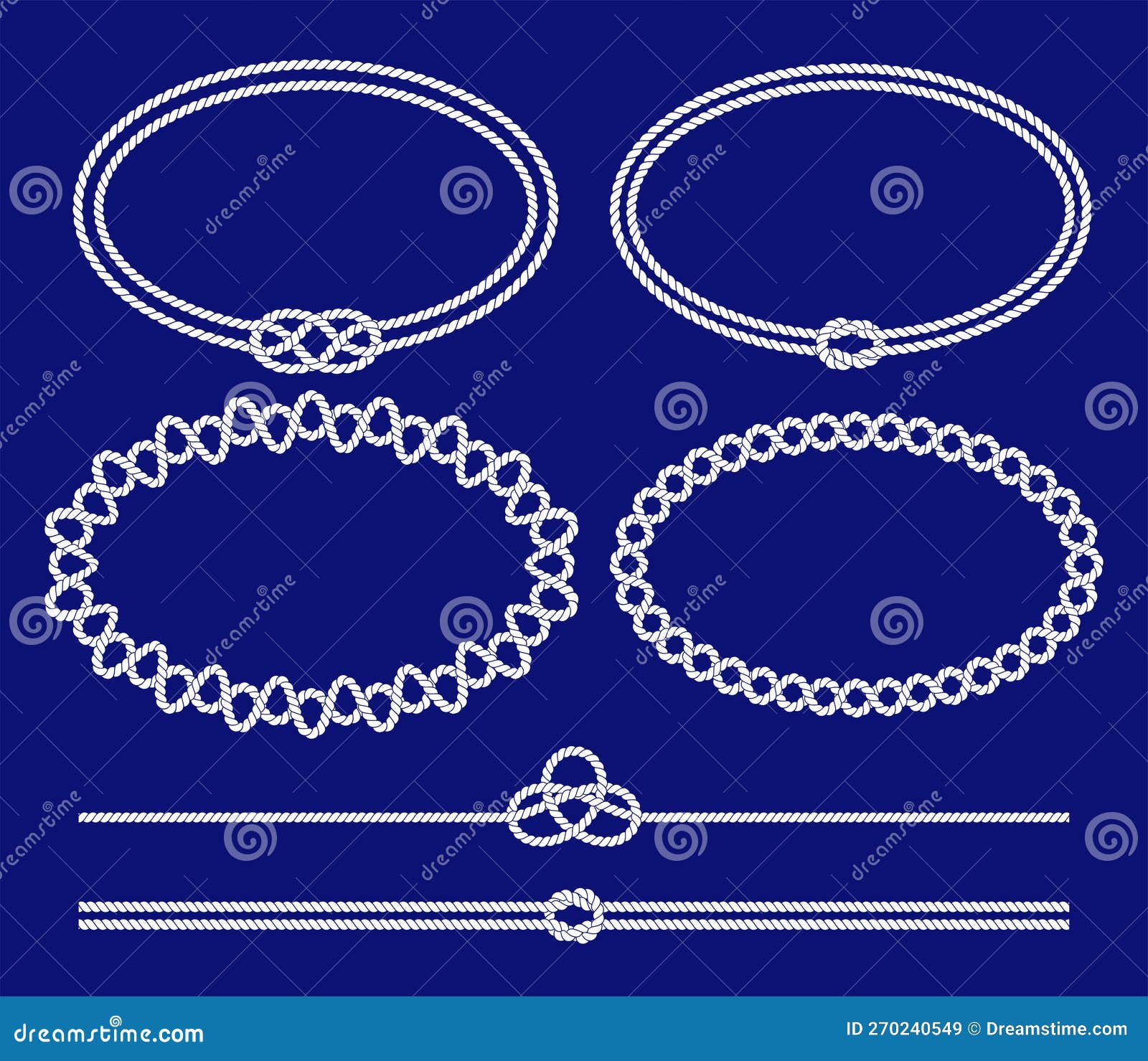 Nautical Rope Knots, Frames and Border Set. Seamless Decorative