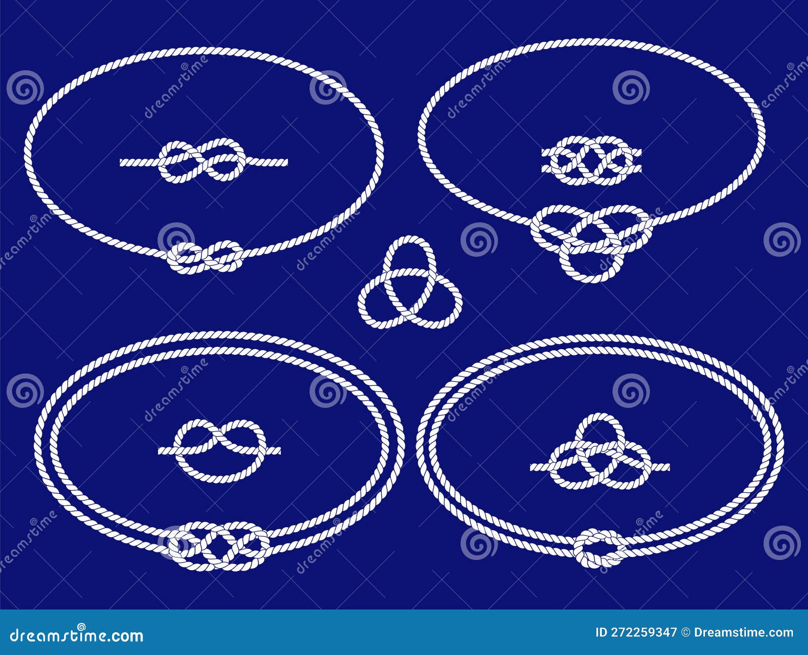 Nautical Rope Knots, Frames and Border Set. Seamless Decorative Marine