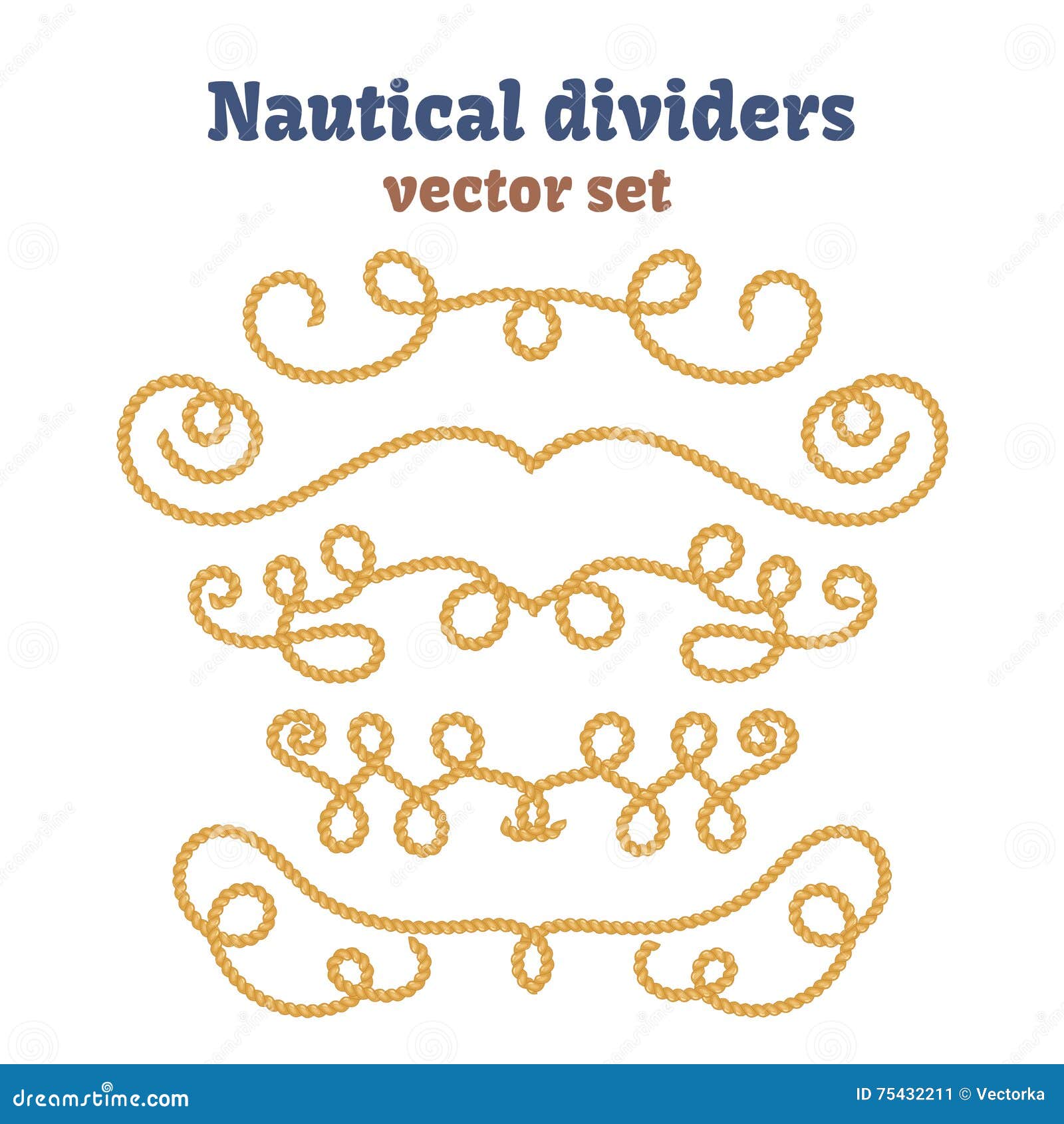 Nautical Ropes. Dividers Set. Decorative Vector Knots. Ornamental Decor