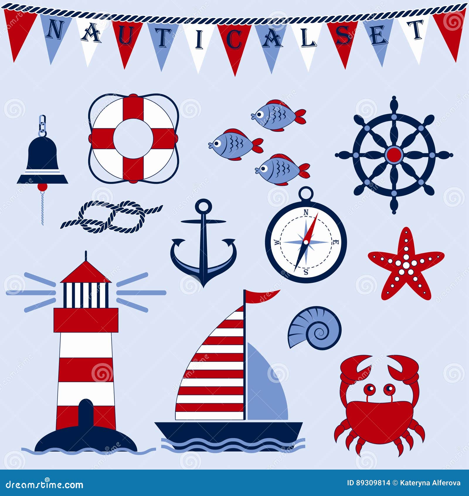 Nautical Set. Marine Theme. Sea Travel. Anchor, Steering Wheel