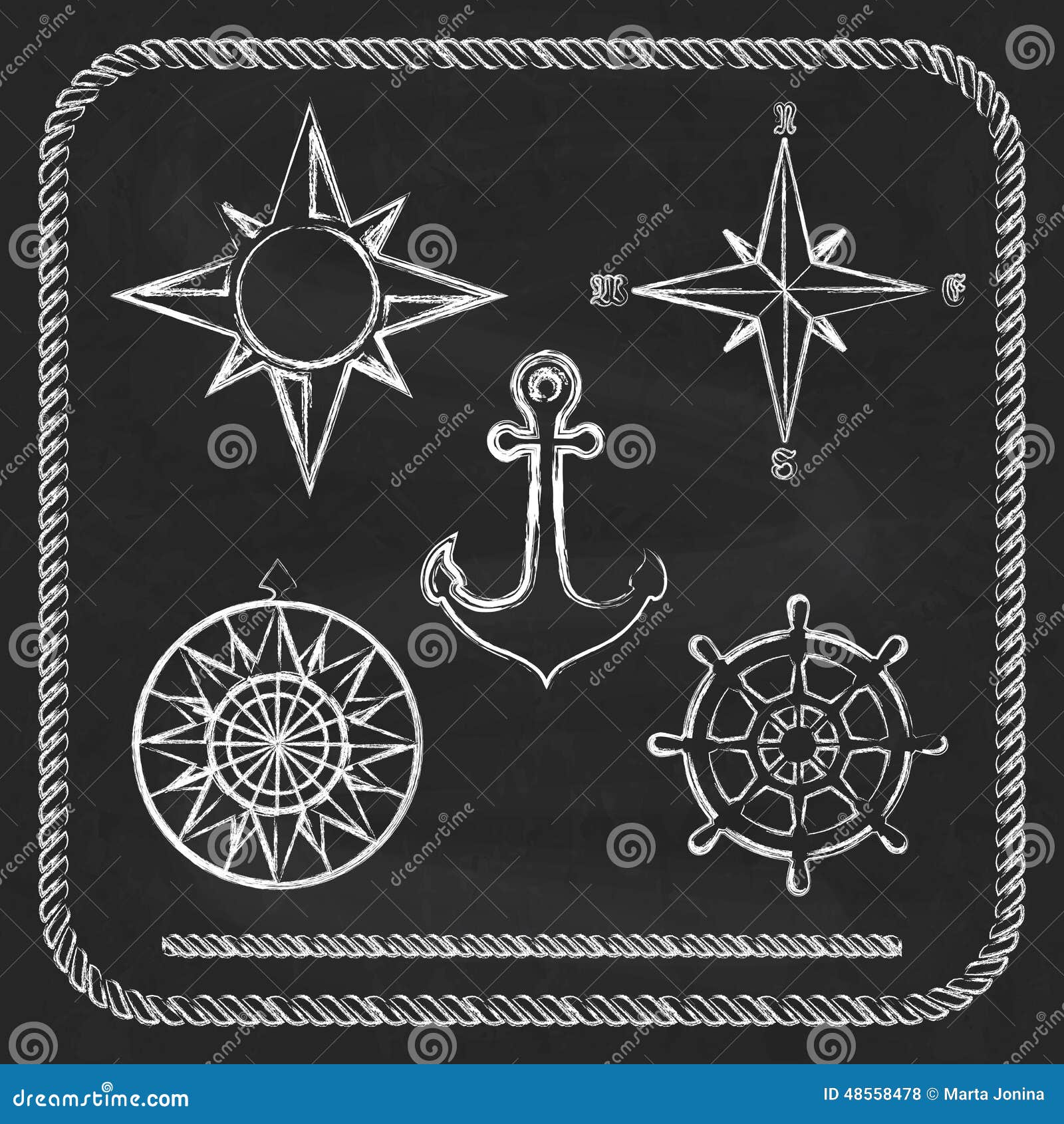 compass and anchor drawing