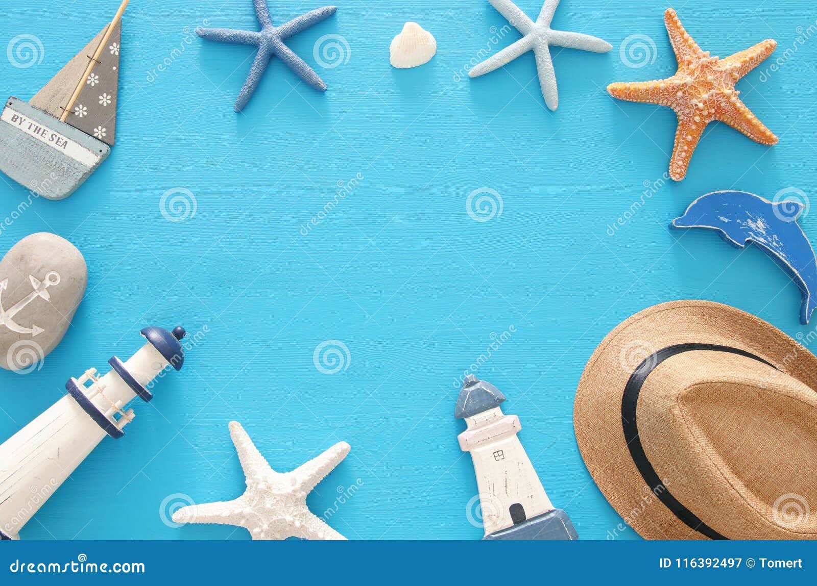 Nautical, Vacation and Travel Image with Sea Life Style Objects. Top ...