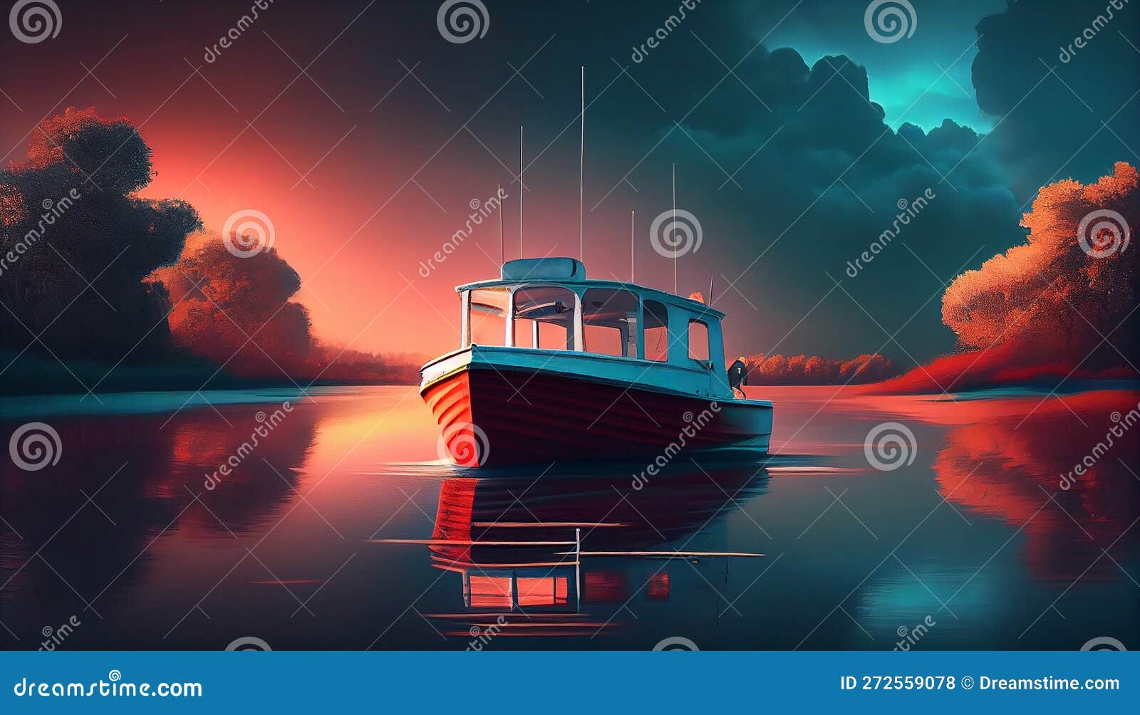 Nautical Vessel Sails through Tranquil Sunset Waters ,generative AI