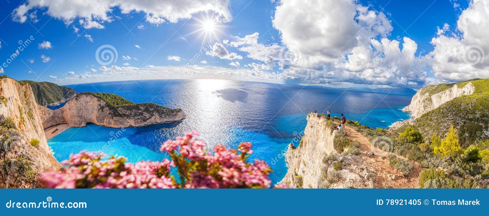 navagio beach with shipwreck and flowers on zakynthos island in greece