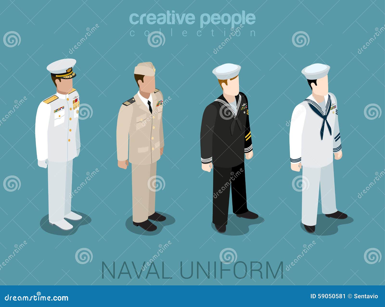 Naval Military People In Uniform Flat Style Isometric Icon Set Cartoon ...