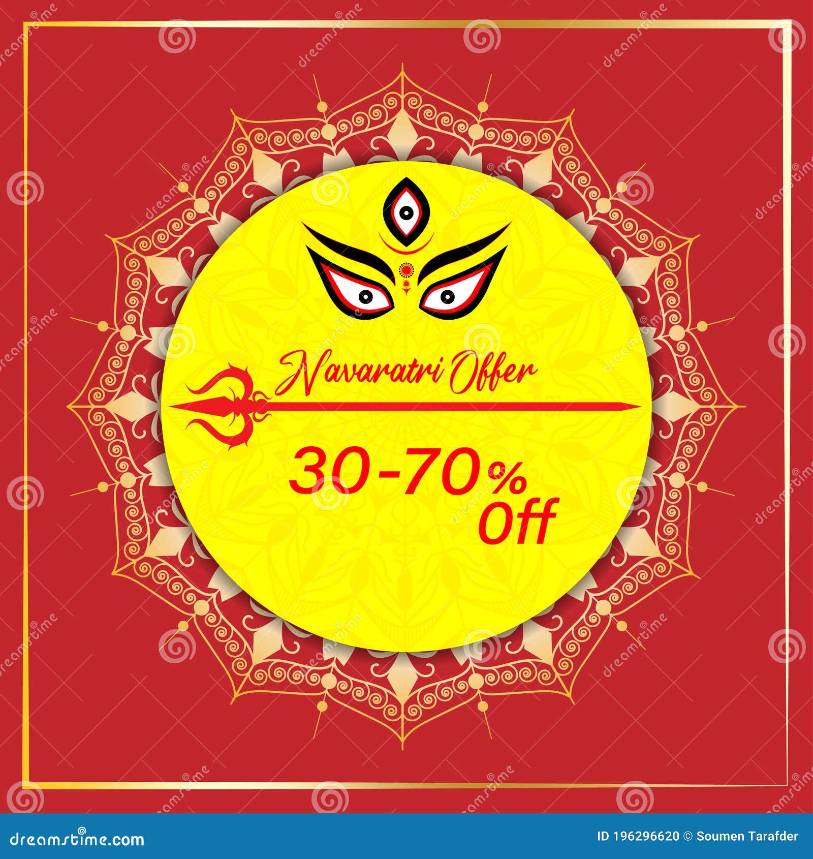 Navaratri Offer, Sale or Promotion Banner Vector Illustration Background  with Goddess Durga Eyes and Trishul Stock Vector - Illustration of  creative, religion: 196296620