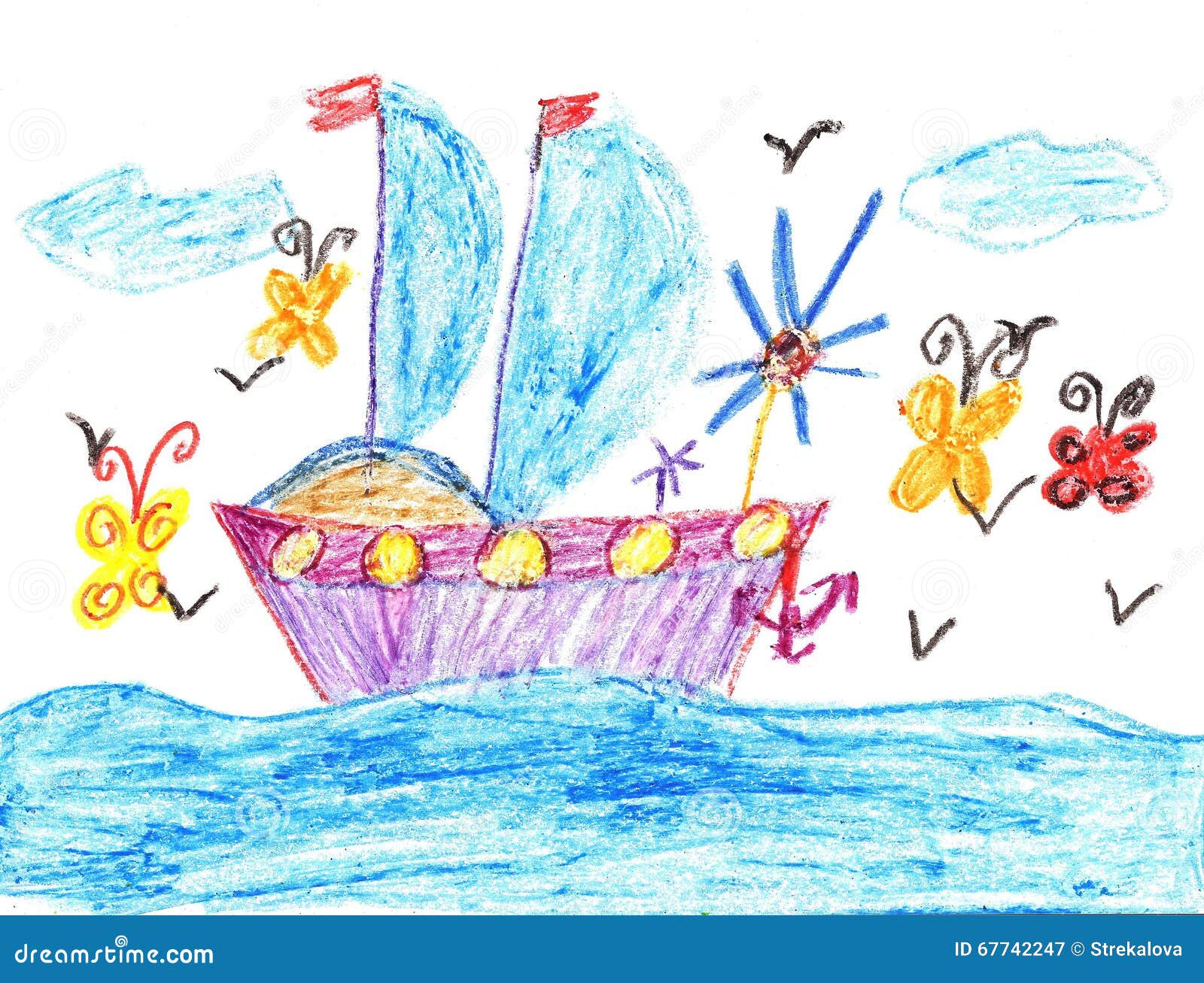 Nave Del Dibujo Del Niño En El Mar Stock de ilustración - Ilustración de  arte, indicador: 67742247