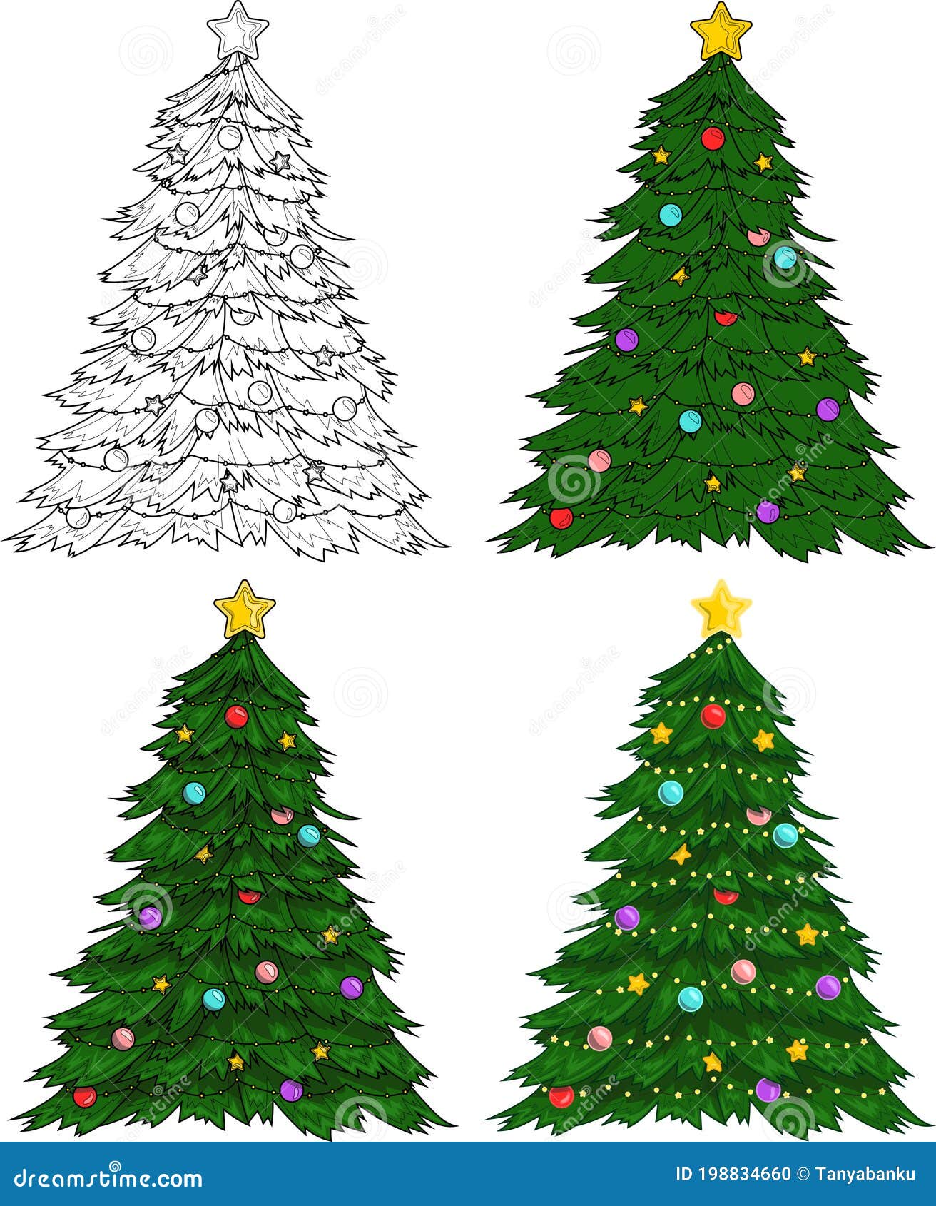 Navidad De Color Realista árbol De Invierno De Año Nuevo Con Plantilla De  Decoración. Ilustración Vectorial De Dibujos Animados De Ilustración del  Vector - Ilustración de perenne, ornamento: 198834660