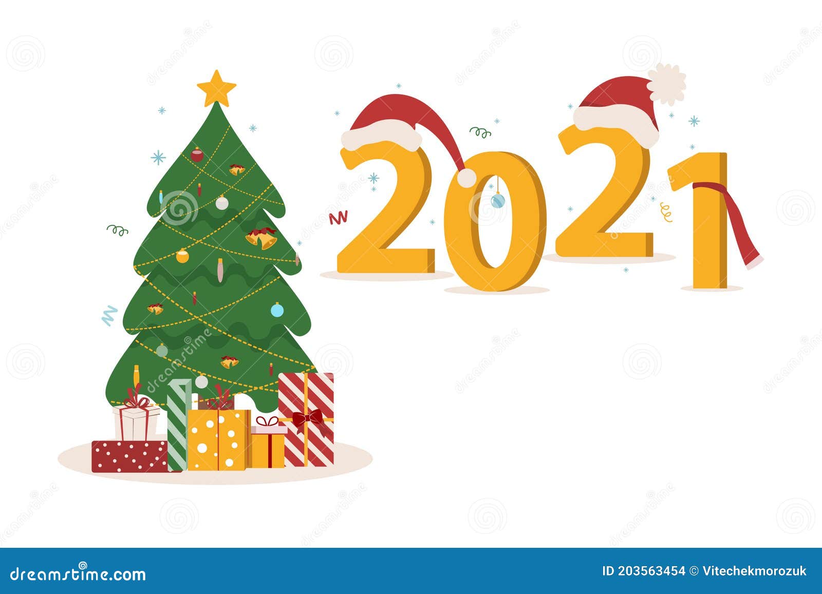 Navidad De Diseño Plano Y Concepto Vectorial De Año Nuevo 2021. Cifras  Volumétricas. Ilustración Vectorial Para Portada De Cartele Ilustración del  Vector - Ilustración de vacaciones, calendario: 203563454